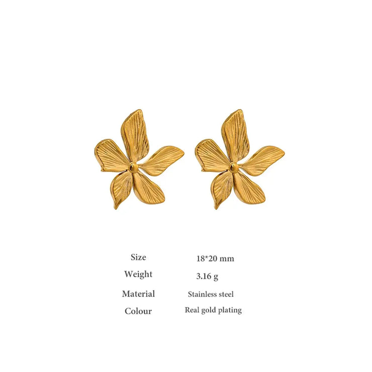 Golden Flower Stud Earrings Stainless Steel Metal Jewelry Simple Texture New Floral Modern Women Gift Fashion Waterproof Evry Jewelry