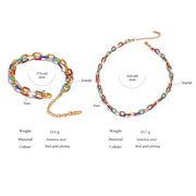 Rainbow Enamel Chain Necklace Bracelet Set