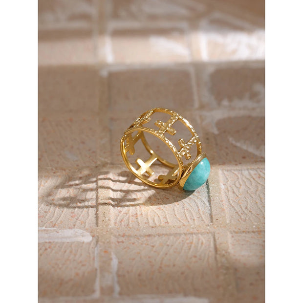 Golden Metal Blue Stone Opening Ring