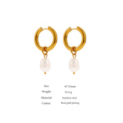 Gold Geometric Pearl Hoop Earrings