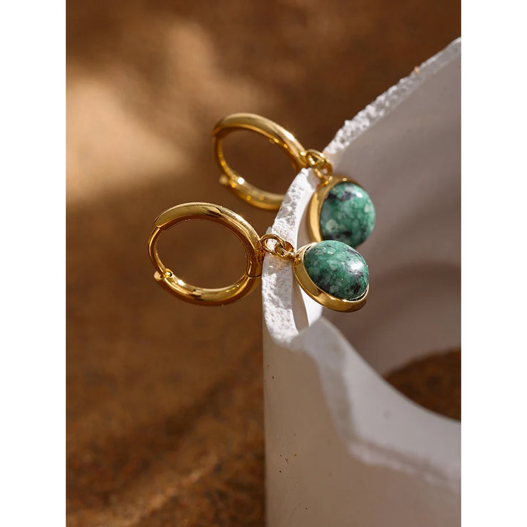 Green Stone Geometric Hoop Earrings