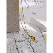 Stainless Steel Green Cubic Zirconia Pendant Necklace