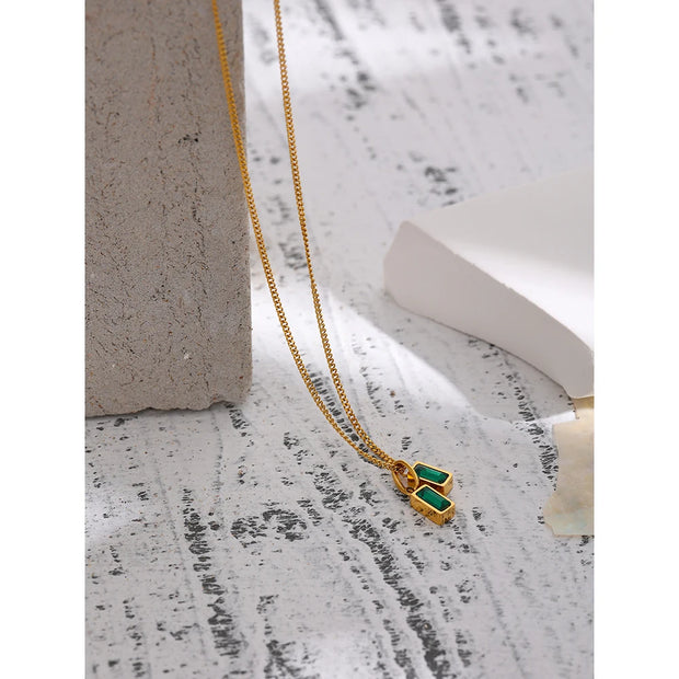 Stainless Steel Green Cubic Zirconia Pendant Necklace