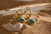 Green Stone Geometric Hoop Earrings