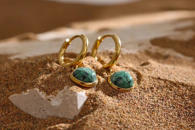 Green Stone Geometric Hoop Earrings