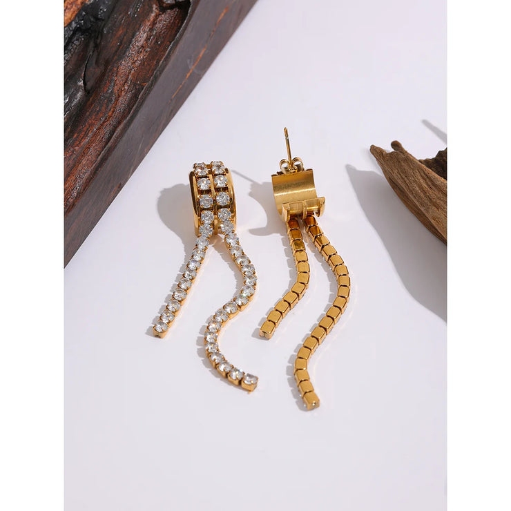 Geometric Zirconia Long Dangle Earrings