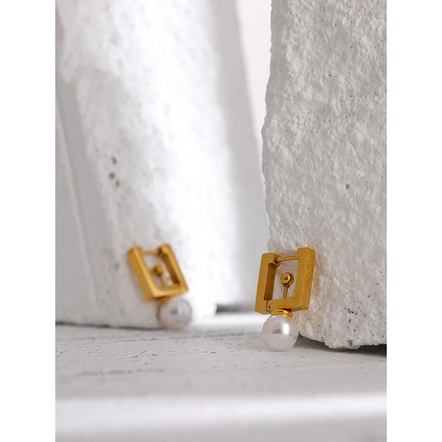 Square Pearl Hoops