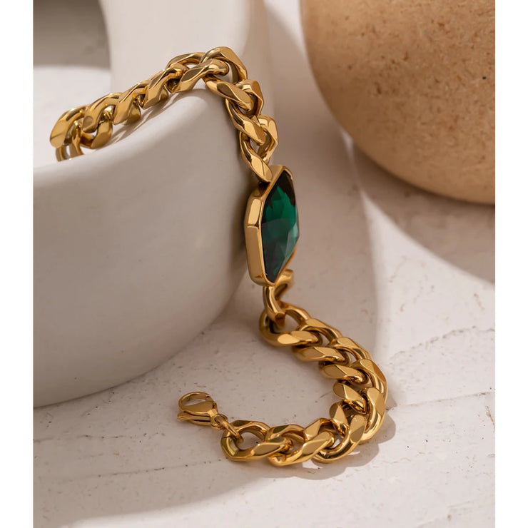 Green Crystal Thick Chain Bracelet