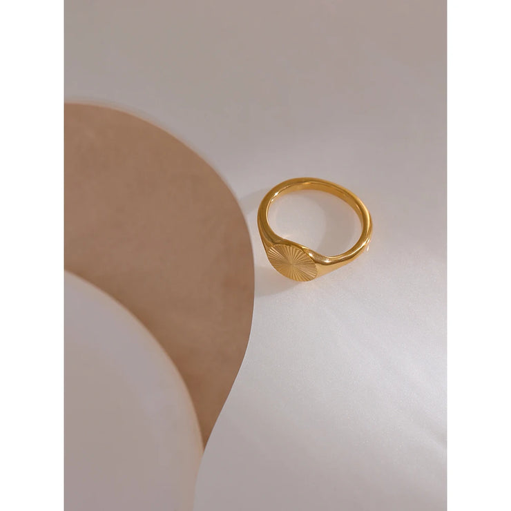 Metal Texture Golden Geometric Ring