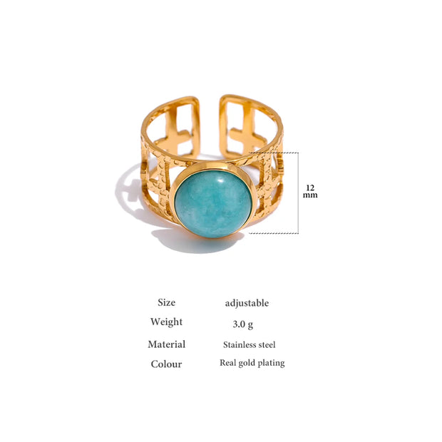 Golden Metal Blue Stone Opening Ring