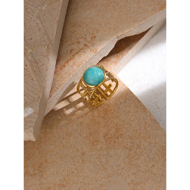 Golden Metal Blue Stone Opening Ring