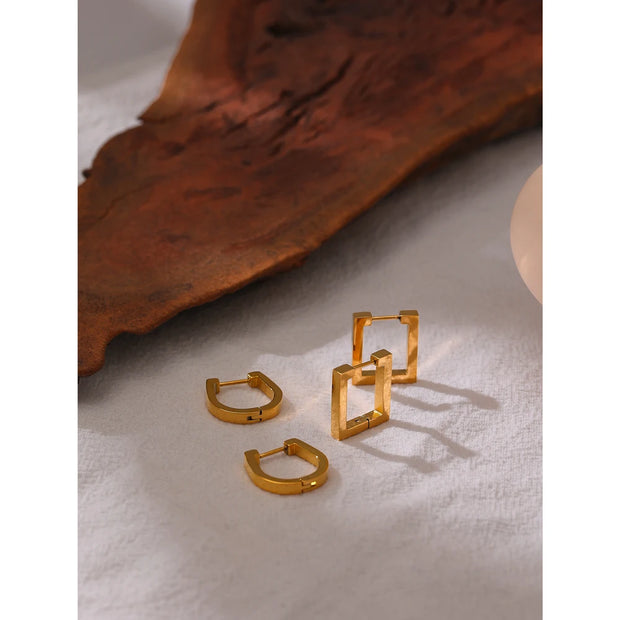 Square Golden Hoop Earrings