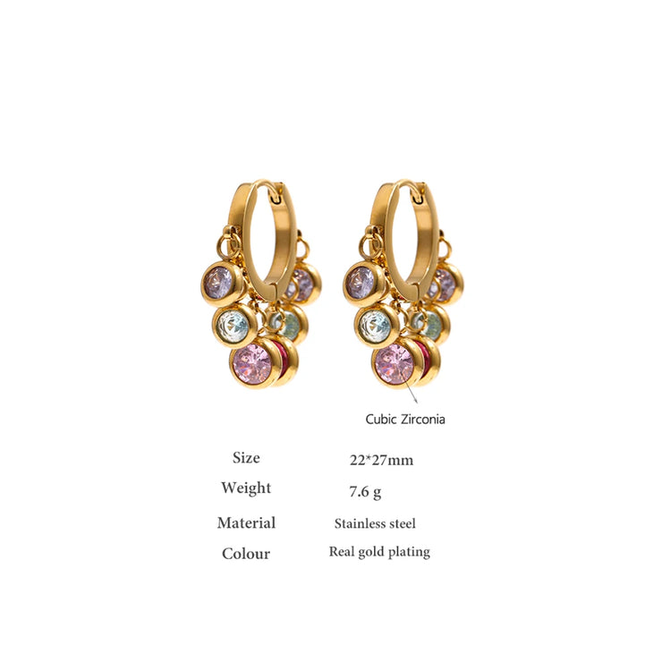 Colorful Zirconia Gold Hoop Earrings