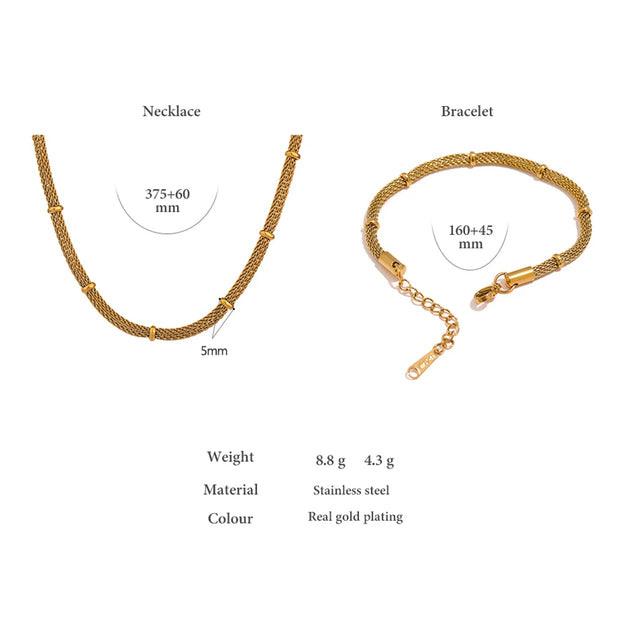 18 K PVD Plated Necklace Bracelet Set