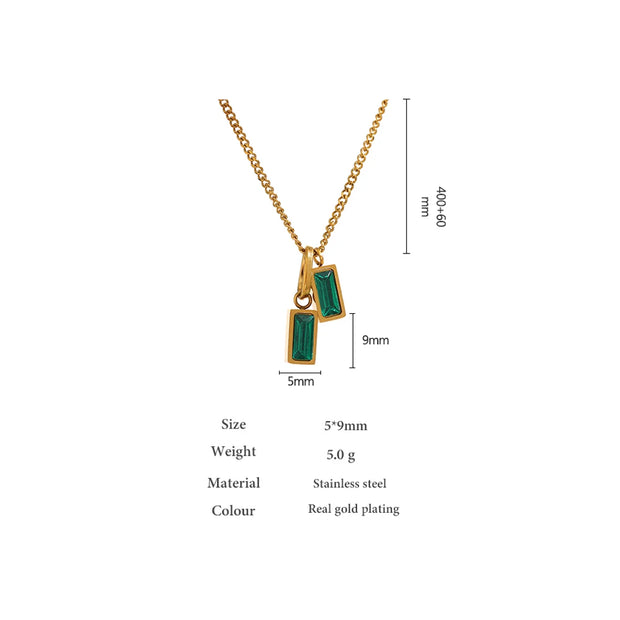 Stainless Steel Green Cubic Zirconia Pendant Necklace