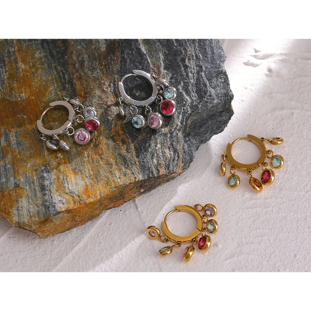 Colorful Zirconia Gold Hoop Earrings