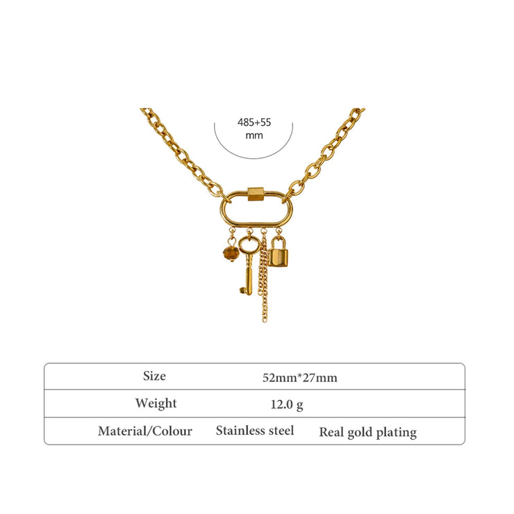 Crystal Lock & Key Pendant Necklace