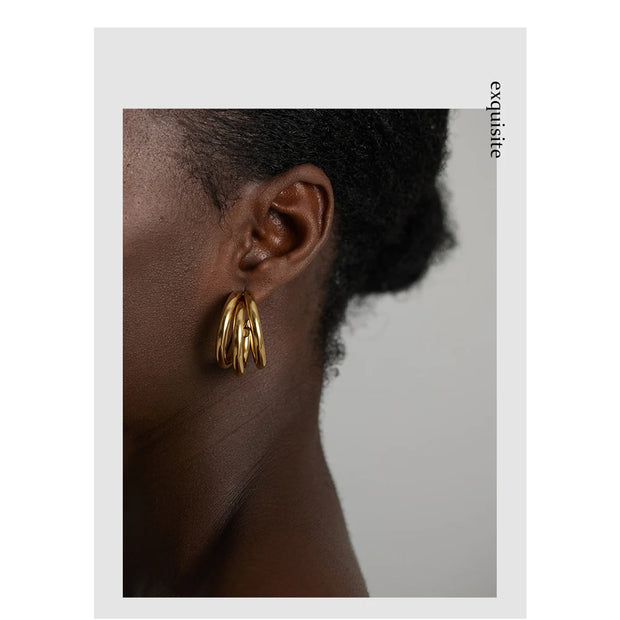 Gold Color Metalic Geometric Stud Earrings