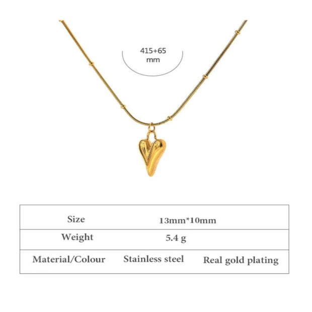 Measurement guide for a heart pendant choker necklace displayed on a white background. 