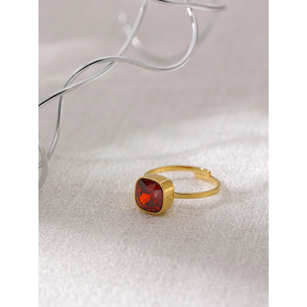 Temperament Glass Crystal Adjustable Ring