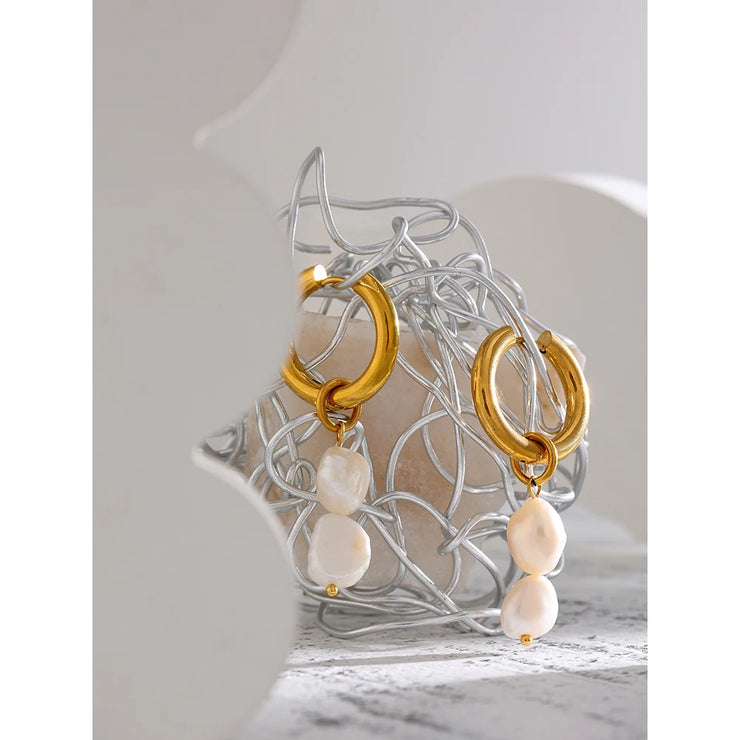 Geometric Pearl Hoop Earrings