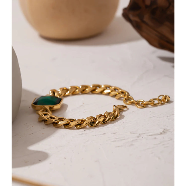 Green Crystal Thick Chain Bracelet