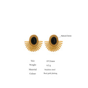 Black Stone Sunflower Clip Earrings