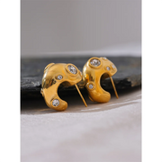 Gold Zirconia C-Shape Earrings