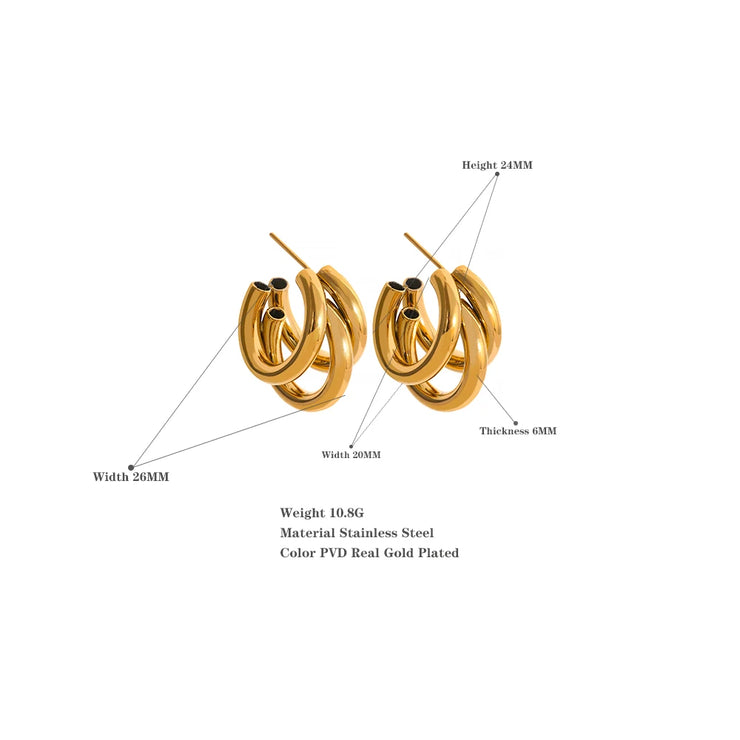 Gold Color Metalic Geometric Stud Earrings