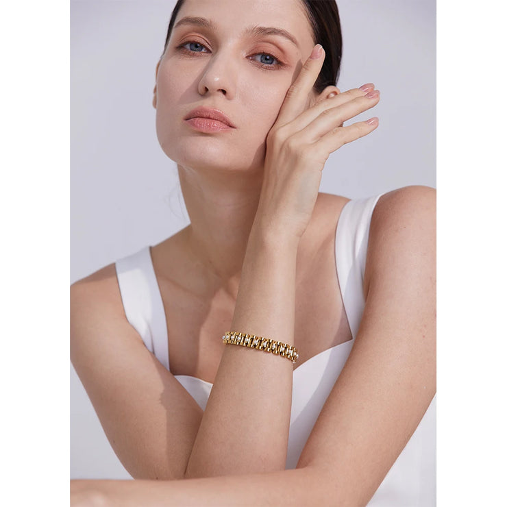 Gold Plated Pearl Cuban Chain Bracelet