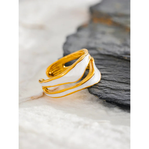 White Enamel Creative Irregular Open Ring