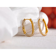 Gold Zircon Oval Hoop Earrings