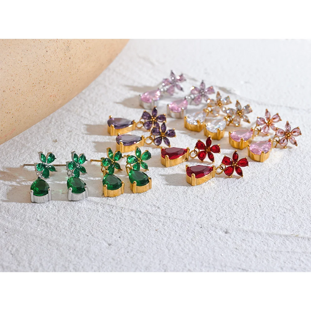 Colorful Zircon Flower Earrings