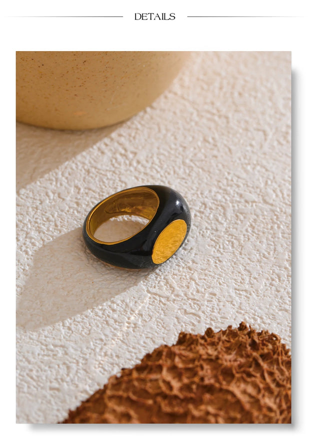 Black Enamel Geometric Ring