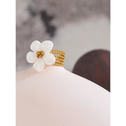 Natural Shell Flower Open Gold Color Ring