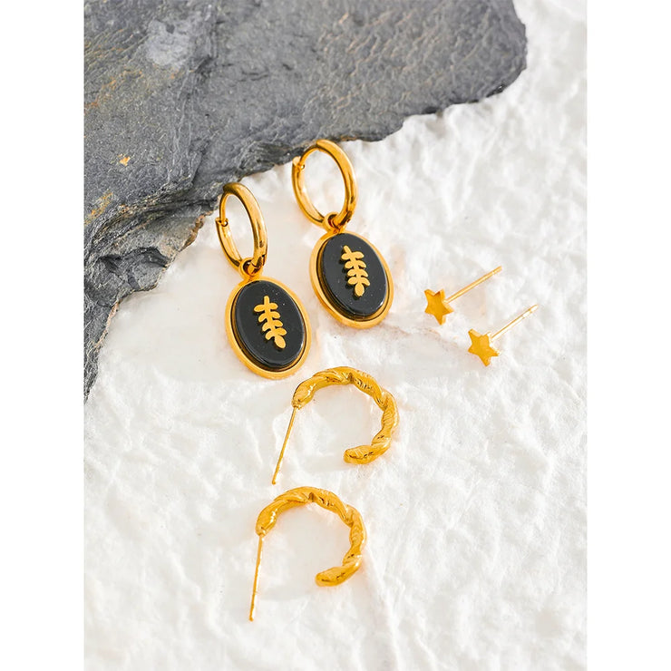 Black Agate Drop Hoop Earrings