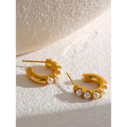 18K Gold Pearl Hoop Earrings