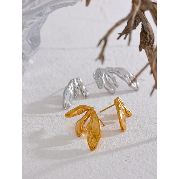 Flower Leaf Asymmetrical AB Stud Earrings