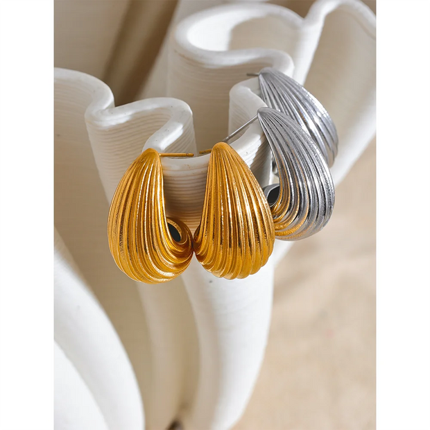 Fashion Stainless Steel Stripe Half Empty Unusual Earrings for Women Statement Texture Gold Color Jewelry Bijoux Gift Evry Jewelry