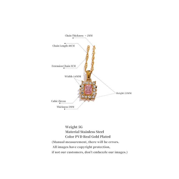 Shiny Cubic Zirconia Square Pendant Necklace