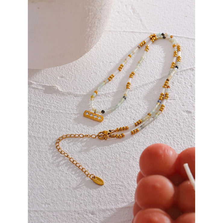 Stone Bead & Zircon Necklace