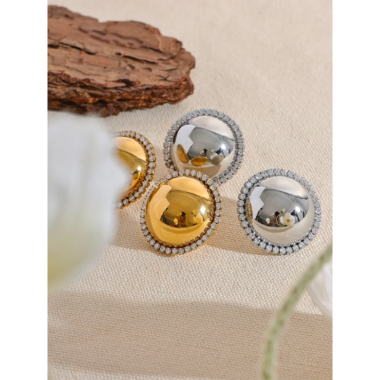 Gold Round Stud Earrings