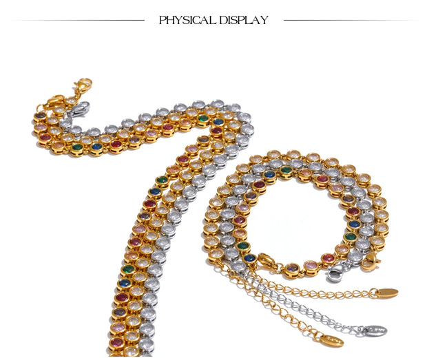 Colorful Cubic Zirconia Cast Chain Necklace & Bracelet