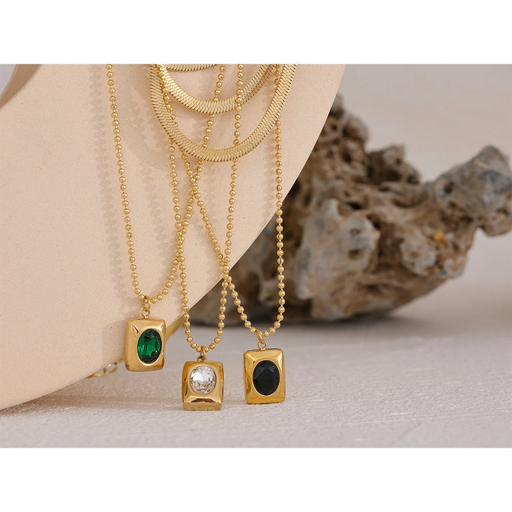 Double Chain Square Pendant Necklace