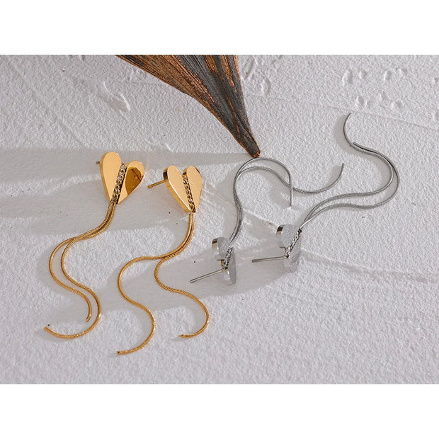 Long Tassel Heart Earrings