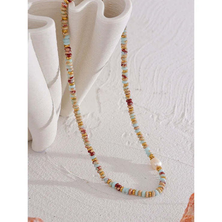 Freshwater Pearl & Stone Chain Necklace