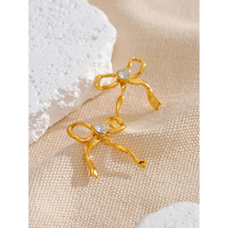 18K Gold Bow Knot CZ Studs