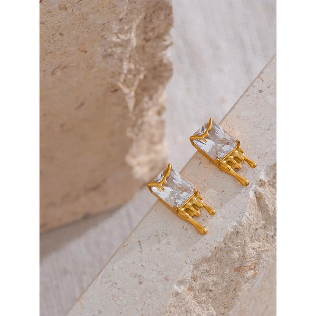 Gold Cubic Zircon Stud Earrings