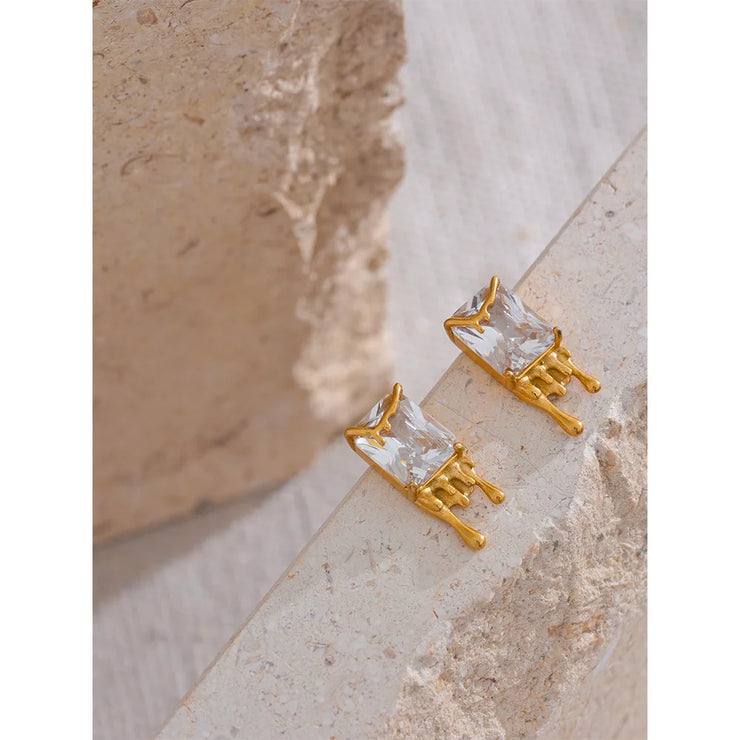 Gold Cubic Zircon Stud Earrings