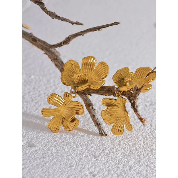 Gold Flower Drop Earrings